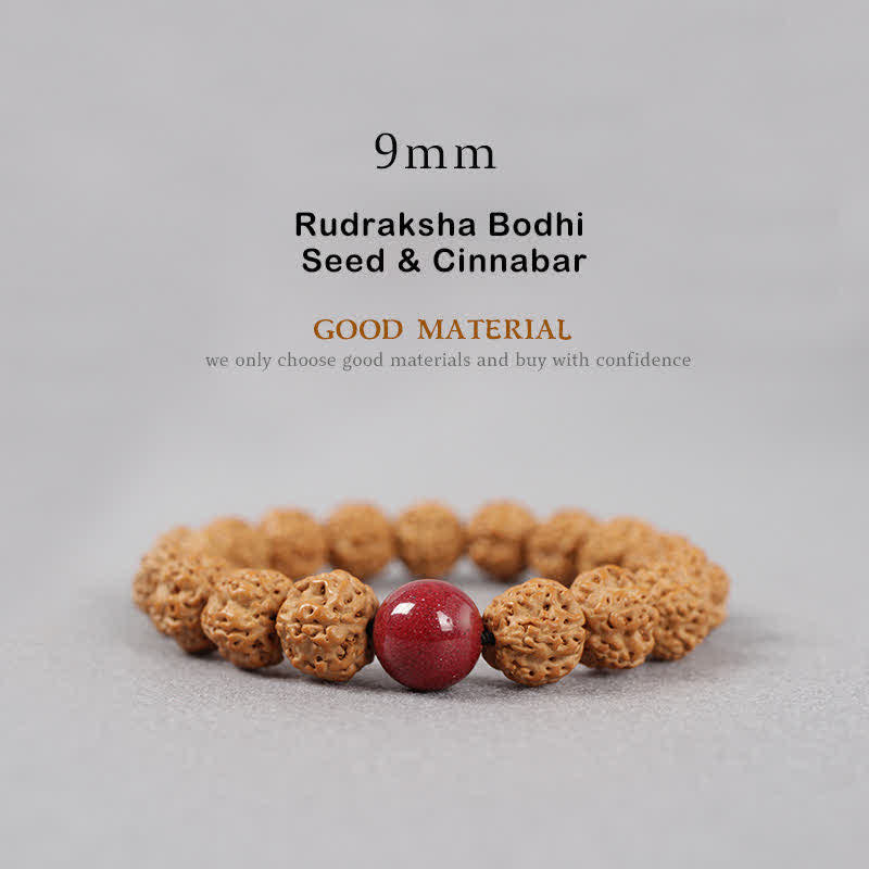 Buddha Stones Tíbet Rudraksha Bodhi Semilla Dzi Cuenta Ámbar Turquesa Pulsera de Riqueza - 9 mm - Semillas de Rudraksha Bodhi y cinabrio - image 10