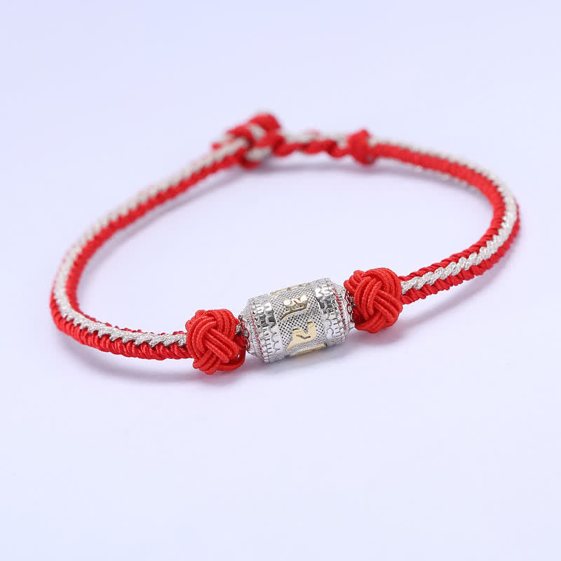 Pulsera de hilo rojo de plata de ley 925 con Buddha Stones Om Mani Padme Hum, rueda de oración, fuerza de la suerte - Rojo y plata - 18 centímetros - image 10