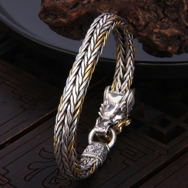 Pulsera de diseño trenzado de metal con protección de dragón auspicioso del año del dragón de plata de ley 925 con Buddha Stones - image 3