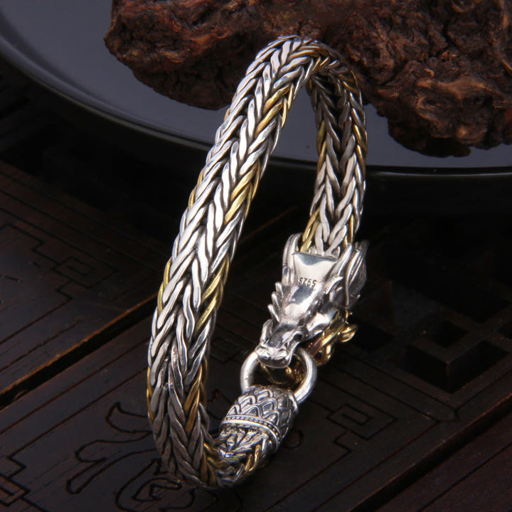 Pulsera de diseño trenzado de metal con protección de dragón auspicioso del año del dragón de plata de ley 925 con Buddha Stones - image 3