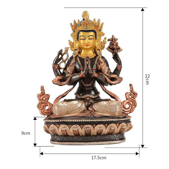 Decoración de estatua de cobre de protección Avalokitesvara de cuatro brazos Bodhisattva Chenrezig - image 14