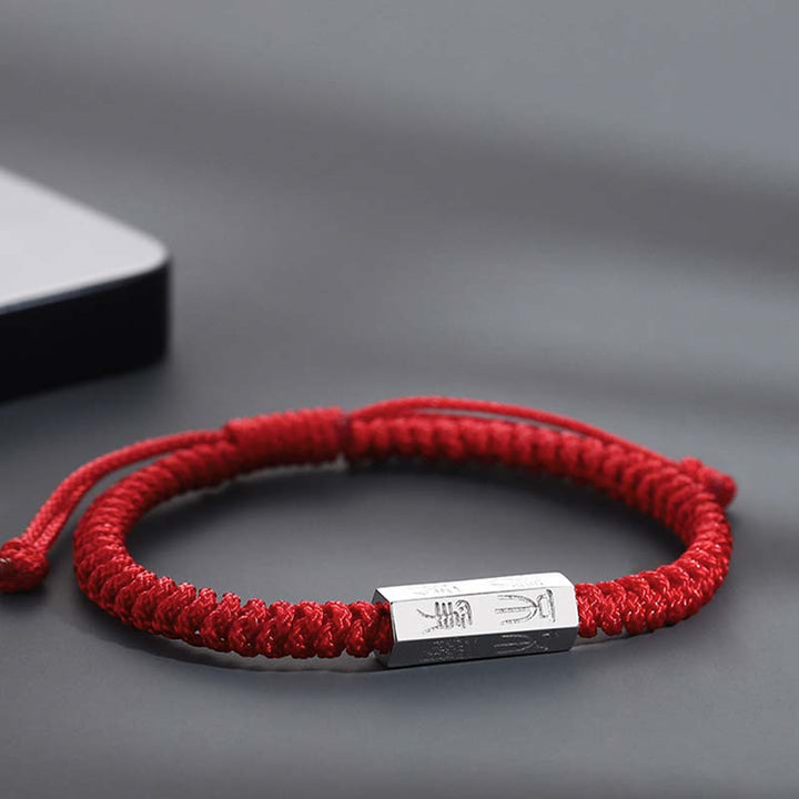 Pulsera de hilo de bendición con grabado de letras de plata de ley 925 con Buddha Stones