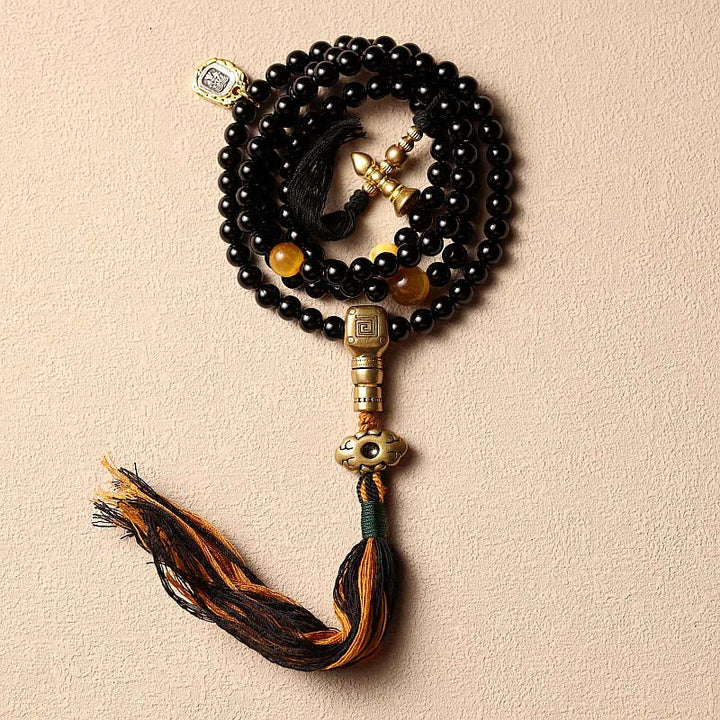 Buddha Stones tibetanas 108 cuentas de Mala ónix negro cuentas de ojo de tigre pulsera de protección Bagua de nueve palacios