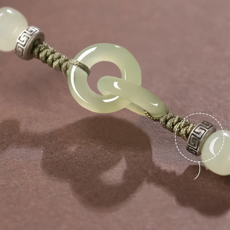 Pulsera trenzada de la suerte con hebilla de la paz y jade hetiano natural de Buddha Stones