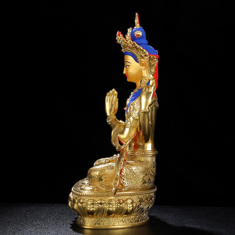 Chenrezig-Estatua chapada en oro y cobre con protección Avalokitesvara de cuatro brazos, decoración