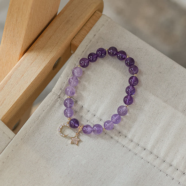 Pulsera curativa de estrella de luna de cristal de amatista