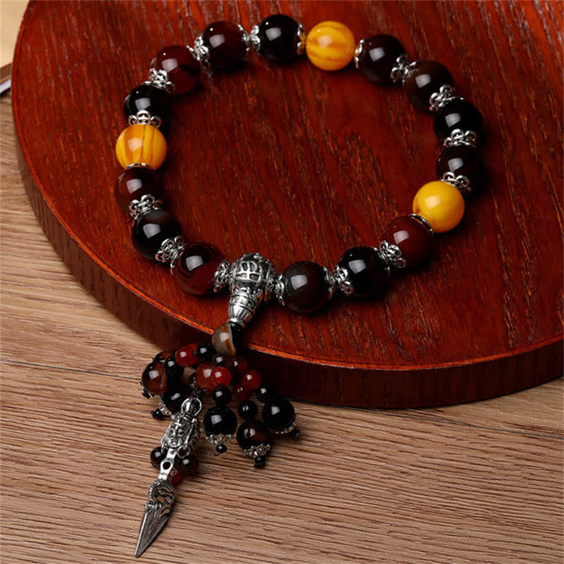Ojo de Tigre Natural, ágata roja, vena de dragón, piedra de ágata, pulsera curativa de poder Vajra Dorje, decoración del coche