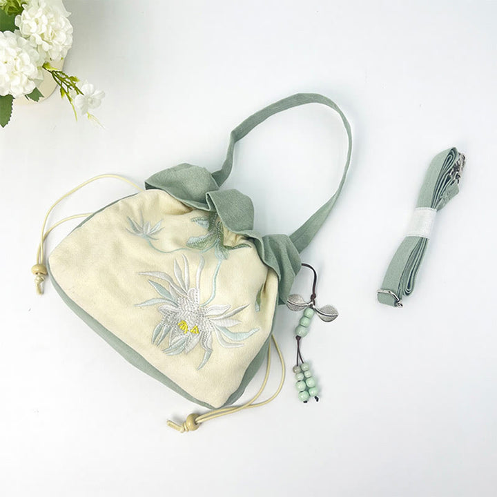 Buddha Stones Suzhou bordado Lotus Epiphyllum Magnolia algodón lino bolso bandolera bolso de hombro bolso