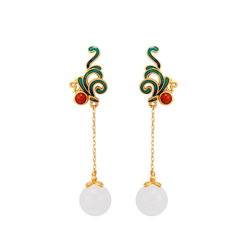 Pendientes colgantes con cuentas de ágata roja y jade blanco vintage con Buddha Stones