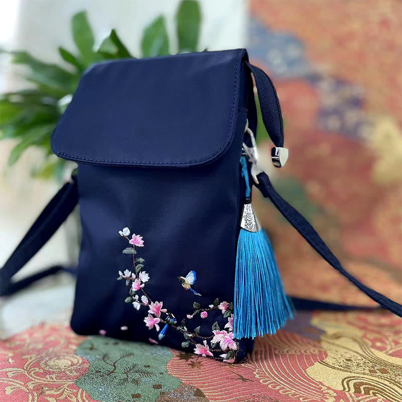 Buddha Stones, resistente al agua, hecho a mano, bordado, flores de loto, bolso de hombro, bolso para teléfono móvil