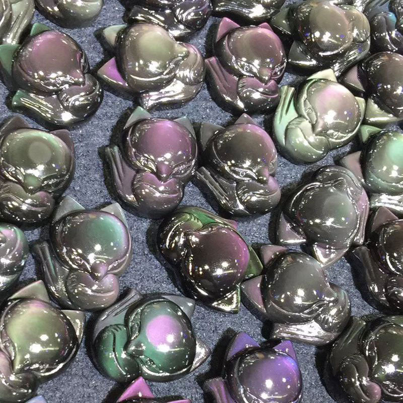 Buddha Stones, obsidiana arcoíris Natural, brillo dorado, obsidiana, zorro de nueve colas, colgante positivo - image 14