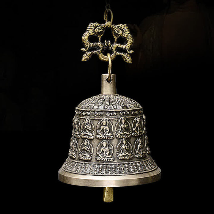Campana de viento tibetana con grabado de Buda, dragón, campana de cobre, decoración colgante de pared de la suerte