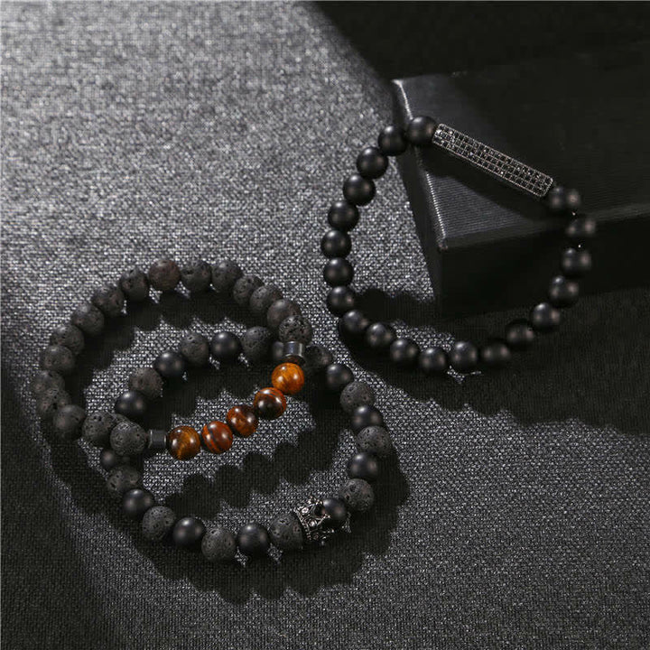 Pulsera activada con ojo de tigre, piedra de Lava, piedra esmerilada, 3 Buddha Stones.