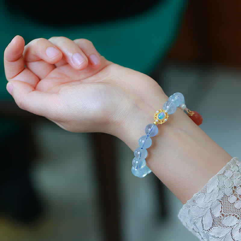 Pulsera con dijes curativos, cuentas de perlas de ágata roja, aguamarina natural, Buddha Stones
