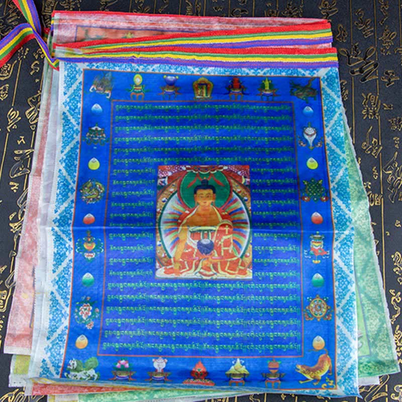 Bandera tibetana de oración al aire libre, 5 colores, caballo de viento, Buda, Tara, escrituras curativas, auspiciosas