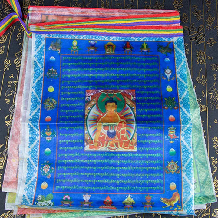 Bandera tibetana de oración al aire libre, 5 colores, caballo de viento, Buda, Tara, escrituras curativas, auspiciosas