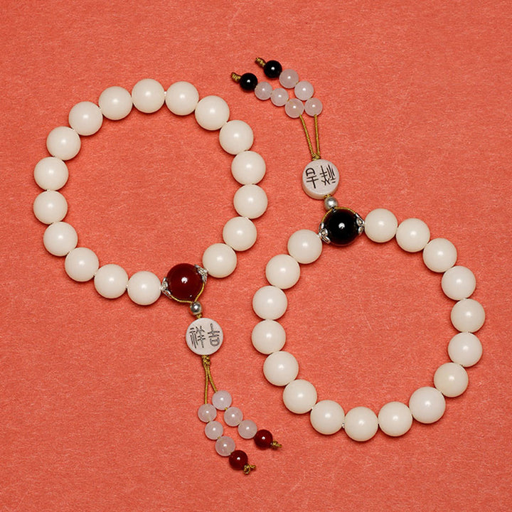 Buddha Stones, semilla de Bodhi, ágata roja, obsidiana negra, cristal rosa, Cuarzo rutilado, pulsera Mala de muñeca de la paz