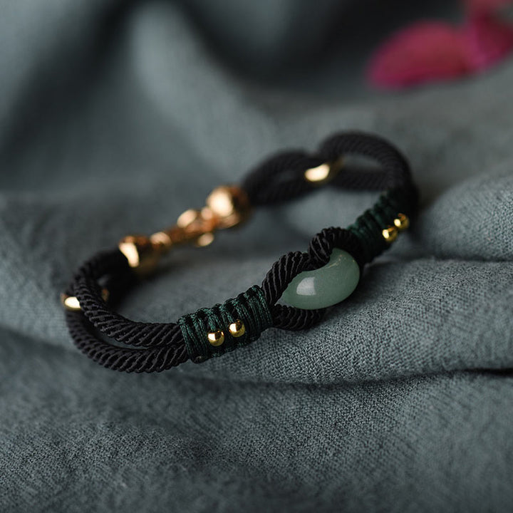 Pulsera de pareja de cuerda negra de la suerte de jade tibetano con Buddha Stones