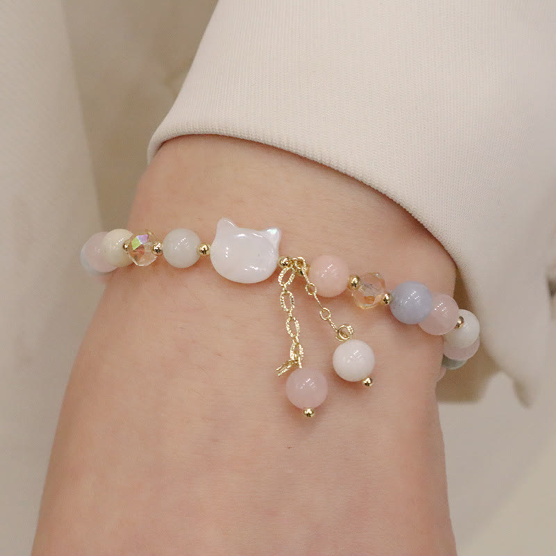 Pulsera de amor de gato con piedra Tridacna de morganita de cuarzo fresa Natural con Buddha Stones - image 6