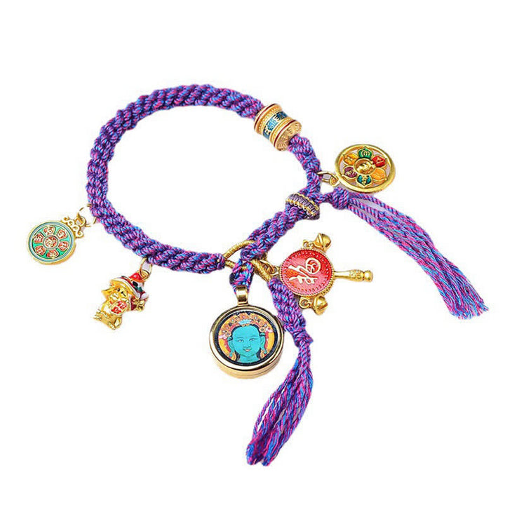 Pulsera tibetana verde Tara Zakiram diosa de la riqueza Thangka suerte trenzada