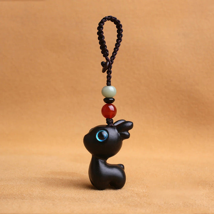 Buddha Stones Sándalo Hoja pequeña Sándalo rojo Madera de ébano Sándalo verde Mini ciervo de la suerte Tallado Protección Llavero Teléfono Colgante Decoración