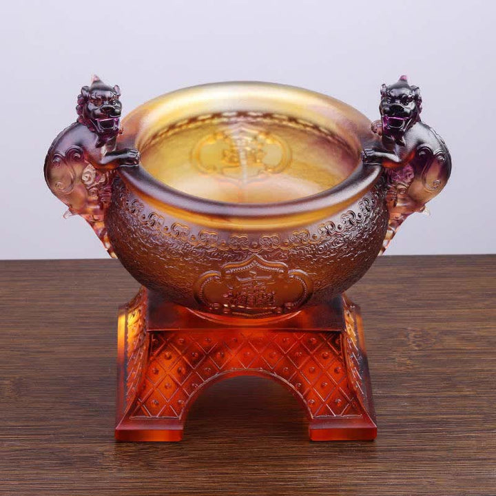 Hecho a mano Liuli Crystal PiXiu Treasure Bowl Art Piece Decoración del hogar