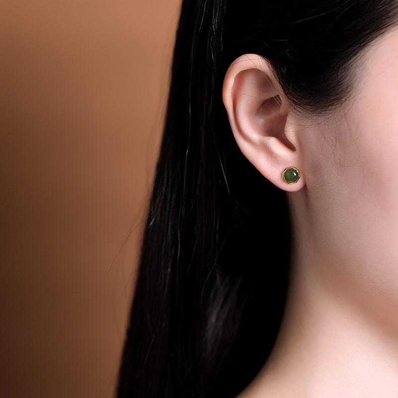 Pendientes de tuerca de la suerte con cuentas de jade cian hetiano natural chapado en plata de ley 925 con Buddha Stones - image 5