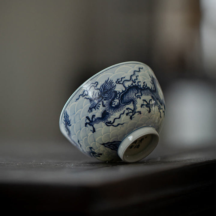 Tazas de té de cerámica con diseño de dragón azul y Buddha Stones, tazas de té de Kung Fu