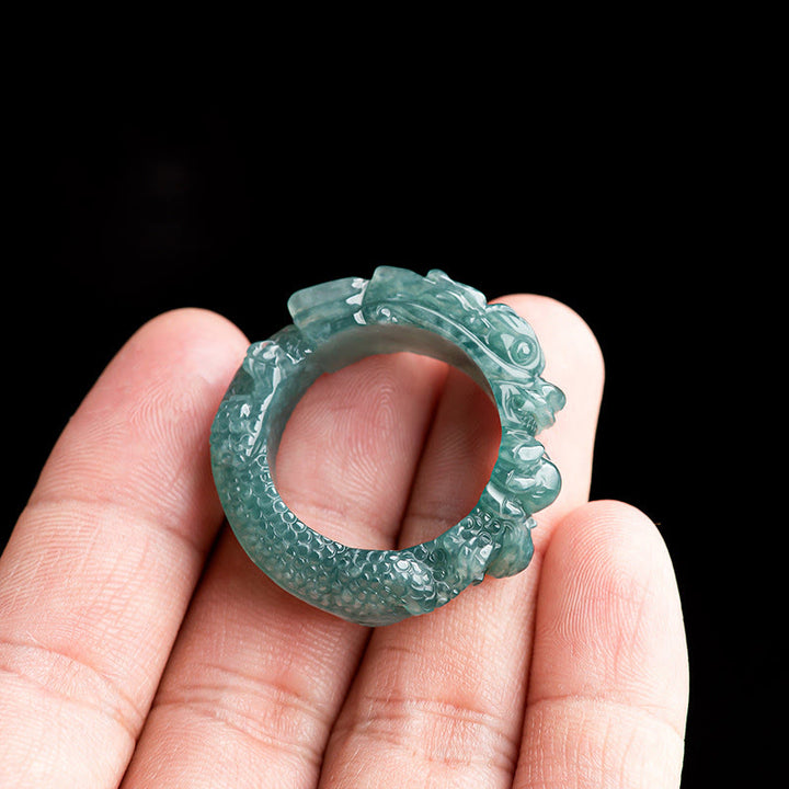 Anillo de éxito con dragón de jade natural de Buddha Stones - image 2