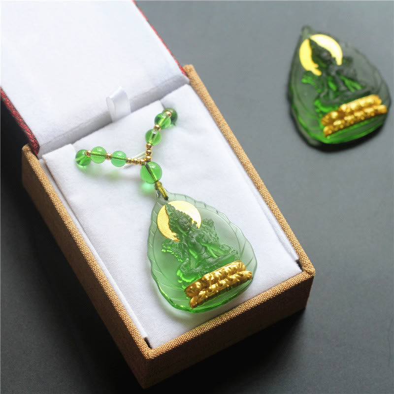 Buddha Stones Tara Verde Tibetana Buda Chapado en Oro Liuli Collar de protección de Cristal Colgante - image 6