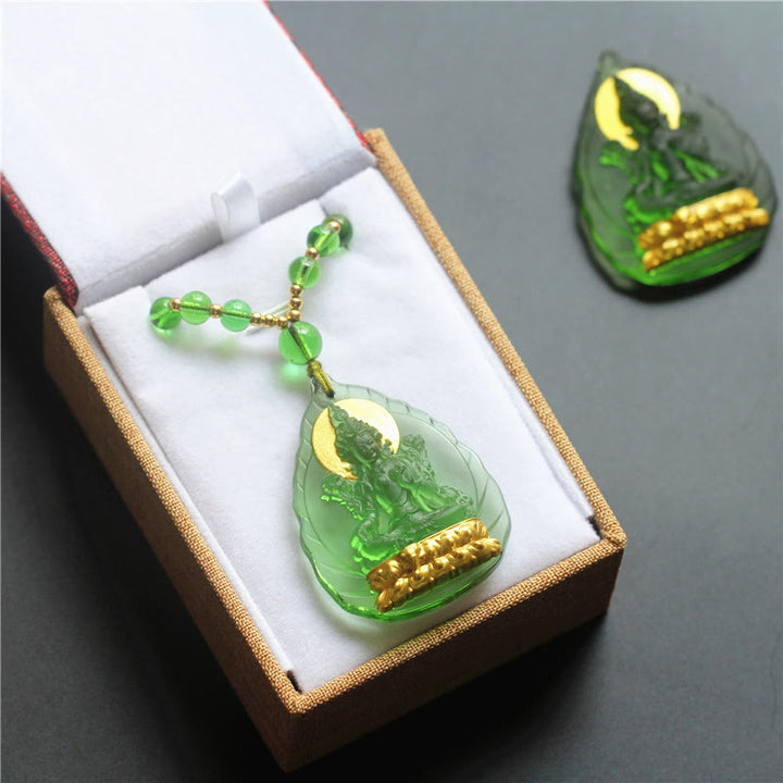 Buddha Stones Tara Verde Tibetana Buda Chapado en Oro Liuli Collar de protección de Cristal Colgante - image 6