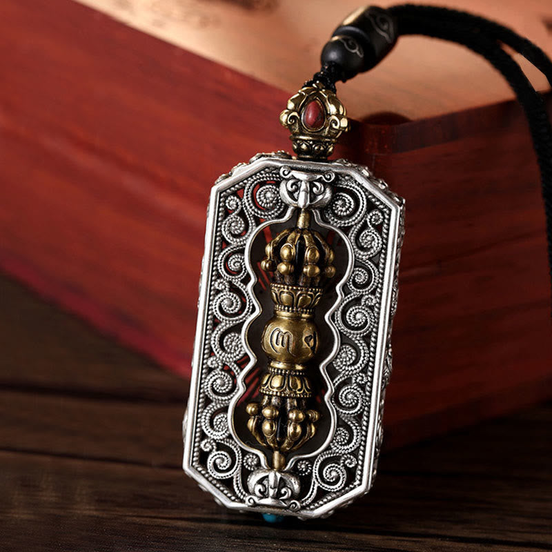 Buddha Stones tibetano Om Mani Padme Hum tallado Dorje Vajra giratorio patrón de loto pureza COLLAR COLGANTE de cuerda - Dorje Vajra y Om Mani Padme Hum - image 0
