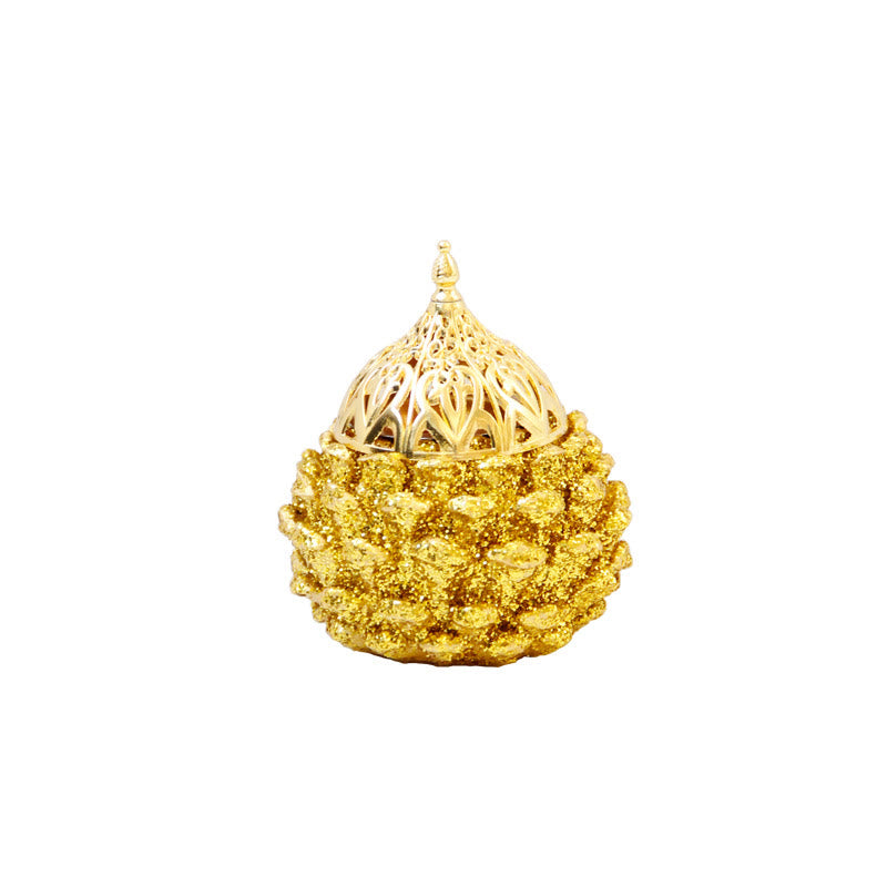 Mini quemador de incienso con diseño de cono de pino dorado, decoración de mesa para el hogar, rituales espirituales