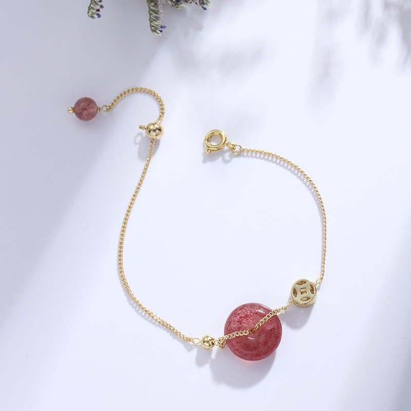 Pulsera de amor con moneda y hebilla de paz de cuarzo fresa