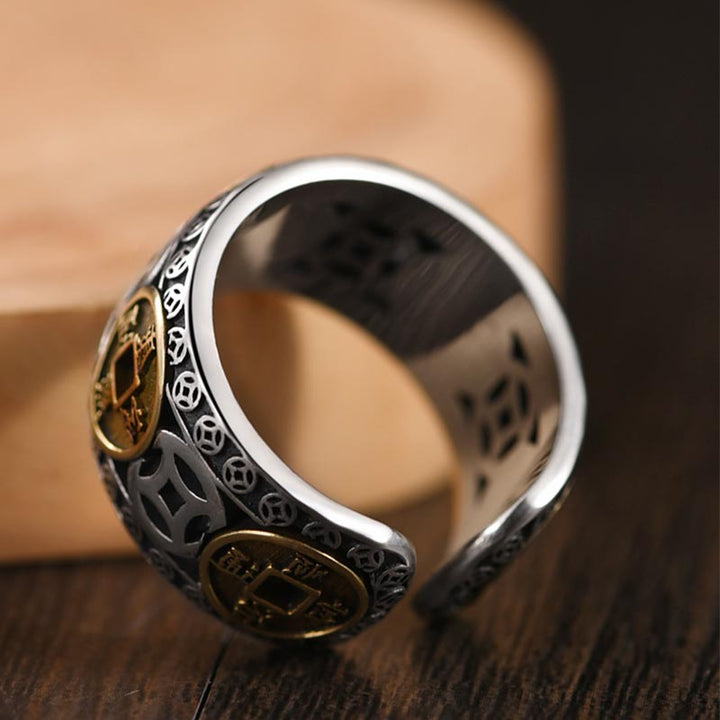 Anillo ajustable con equilibrio de monedas de cinco emperadores y Buddha Stones - image 3