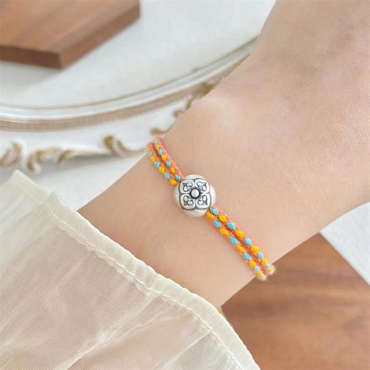 Pulsera Trenzada Multicolor De La Suerte Caqui De Plata De Ley 999 Con Buddha Stones