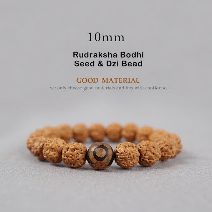 Buddha Stones Tíbet Rudraksha Bodhi Semilla Dzi Cuenta Ámbar Turquesa Pulsera de Riqueza - 10 mm - Semilla de Rudraksha Bodhi y cuentas de Dzi - image 11