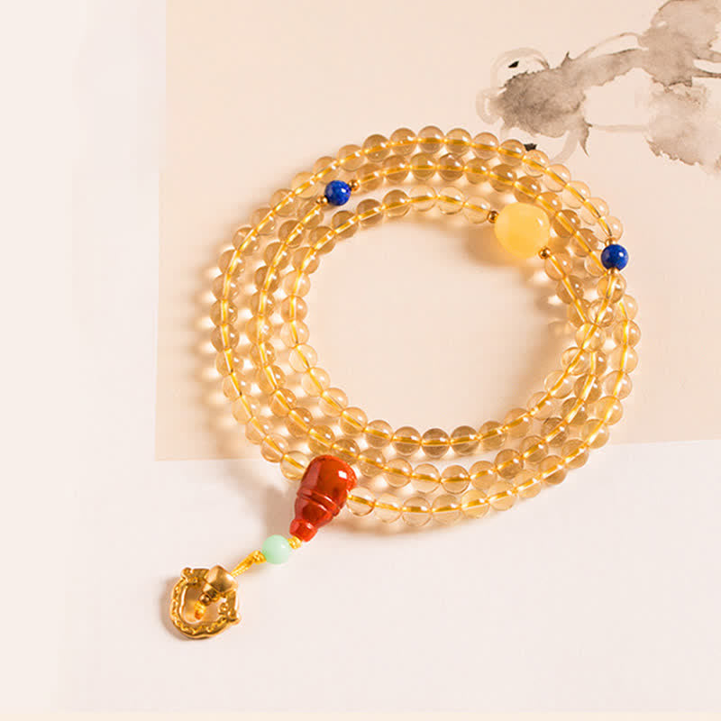 Plata de Ley 925, 108 cuentas de Mala, citrino Natural, ágata roja, ámbar, pulsera con dijes de placer