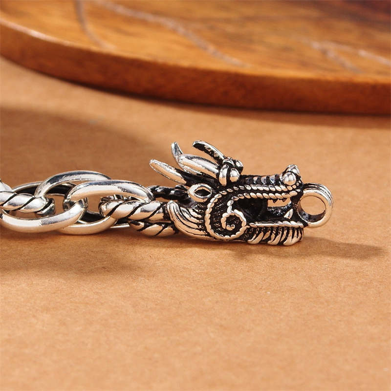 Pulsera de protección de la suerte del dragón de plata de ley 925 con Buddha Stones