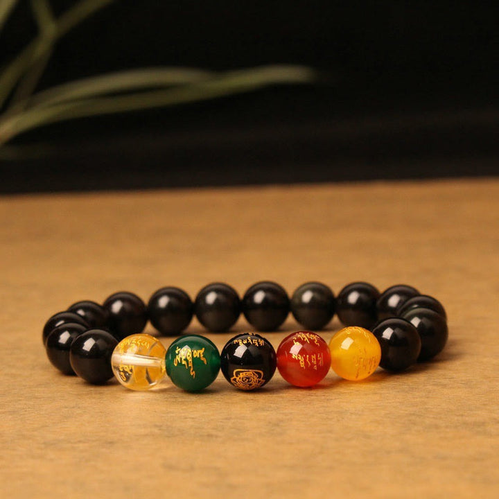 Buddha Stones Cinco Elementos Dios de la Riqueza Pulsera de Riqueza de Cristal de Ágata Varias