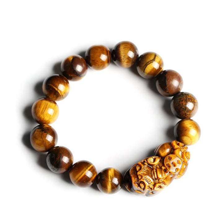 Pulsera de riqueza de ojo de tigre natural con Buddha Stones