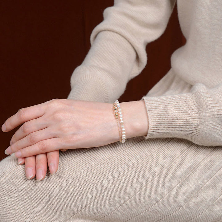 Pulsera de doble capa con cristales curativos de perlas naturales bañada en oro de 14 quilates y plata de ley 925 con Buddha Stones - image 3