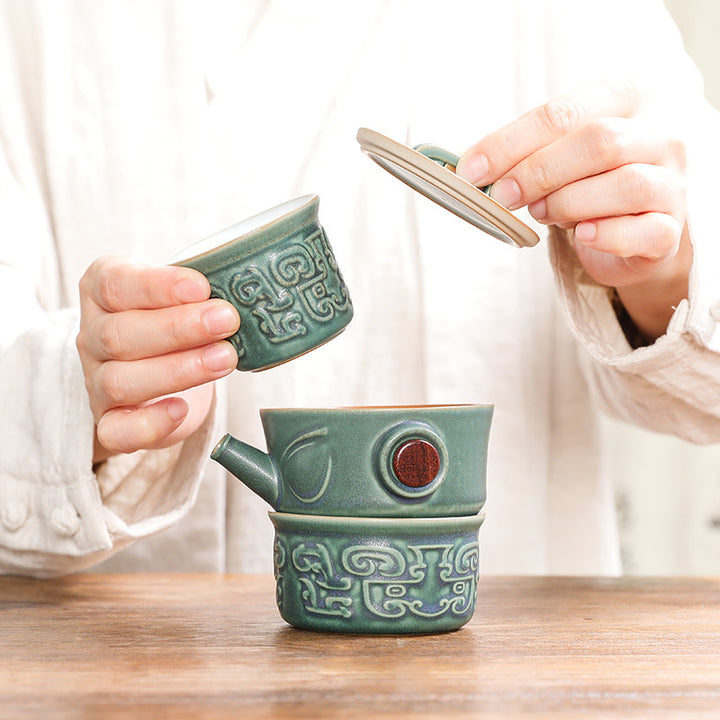 Taza de té de cerámica Kung Fu con bolsa, Buddha Stones , Sanxingdui