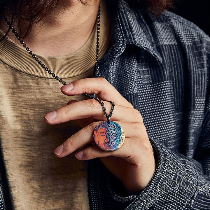 Collar con colgante de plata de ley 999 con Buddha Stones , oro de 24 quilates, mitad demonio, mitad Buda - image 6