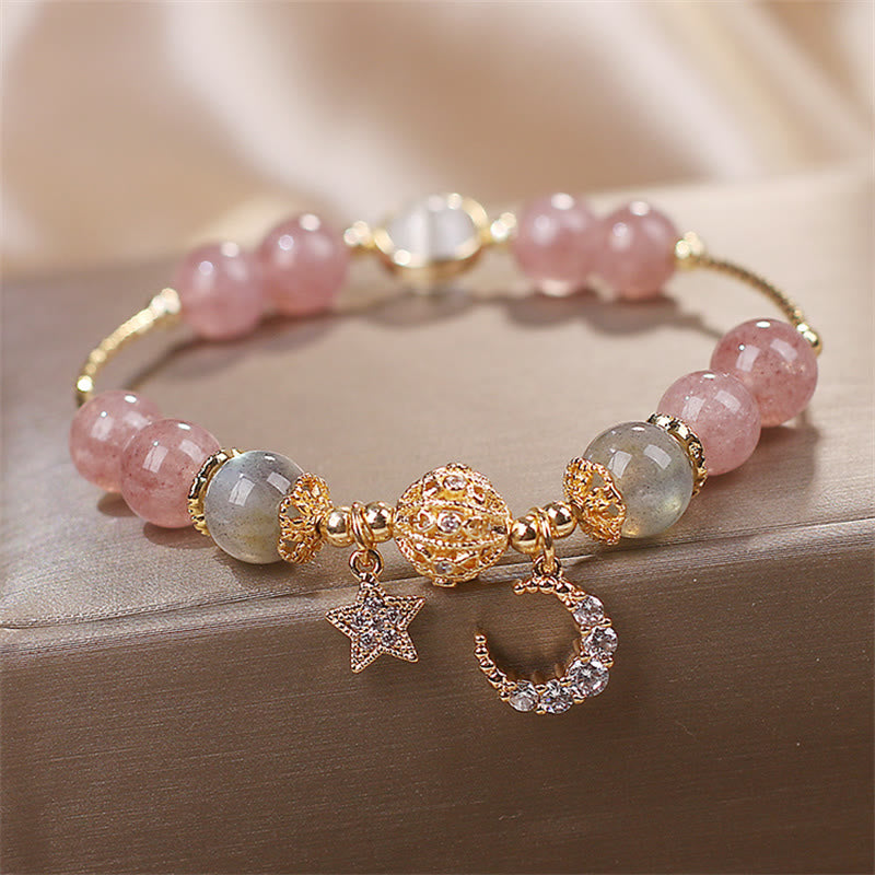 Pulsera de amor con Buddha Stones, cuarzo fresa, piedra lunar, luna, estrella - image 4