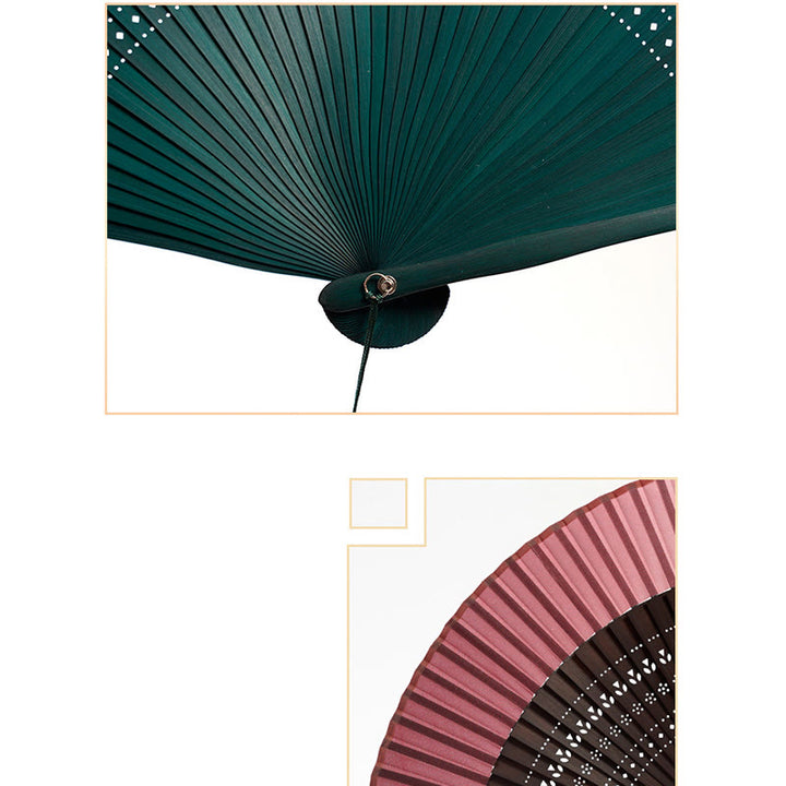 Abanico plegable de bambú de mano grabado hueco de color degradado de Buddha Stones