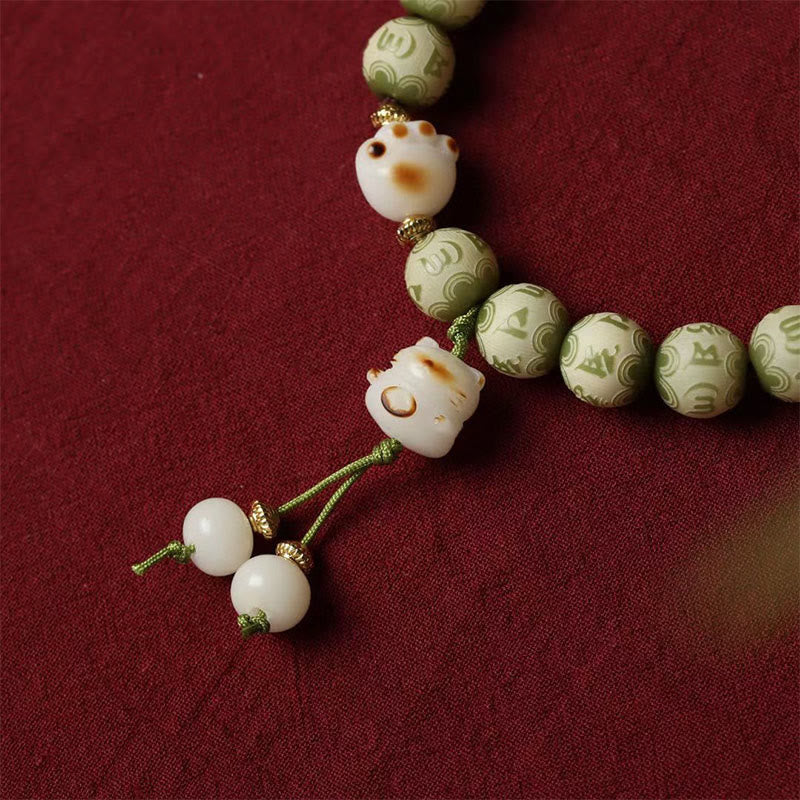 Pulsera de sabiduría grabada con Buddha Stones, semilla de Bodhi verde, pata de gato, Om Mani Padme Hum - image 5