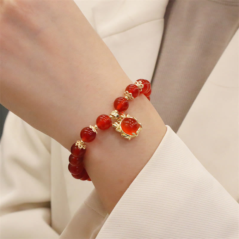 Buddha Stones Año del Dragón Ágata Roja Jade Hebilla de la Paz Pulsera de Éxito del Personaje Fu