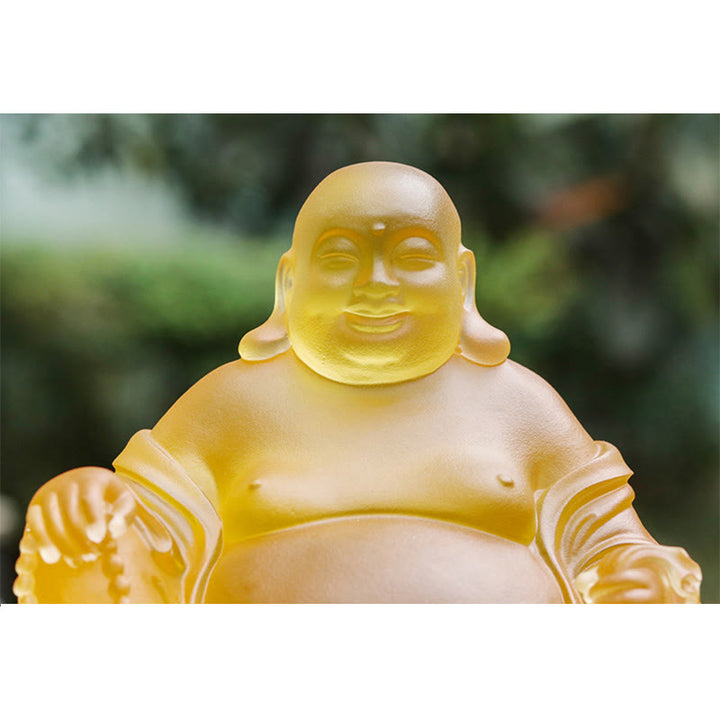 Buddha Stones hechas a mano, estatuilla de Buda sonriente, pieza de arte de cristal Liuli, estatua de riqueza, decoración del hogar - image 9