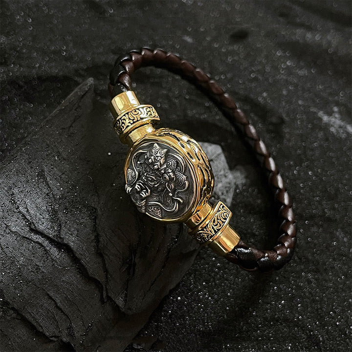Pulsera de protección de bendición de la diosa de la riqueza Zakiram de plata de ley 925 tibetana con Buddha Stones